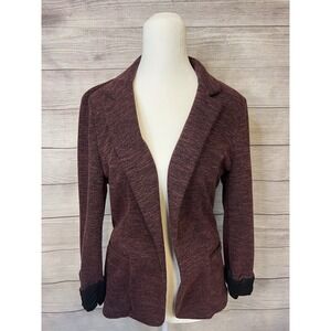 Skies Are Blue Women's Maroon Textured Open Front Blazer Size S